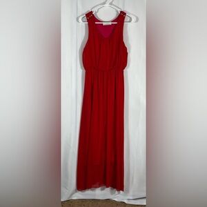 Chloe Vibrant Orange Sleeveless Maxi Dress with Gold Button Straps
